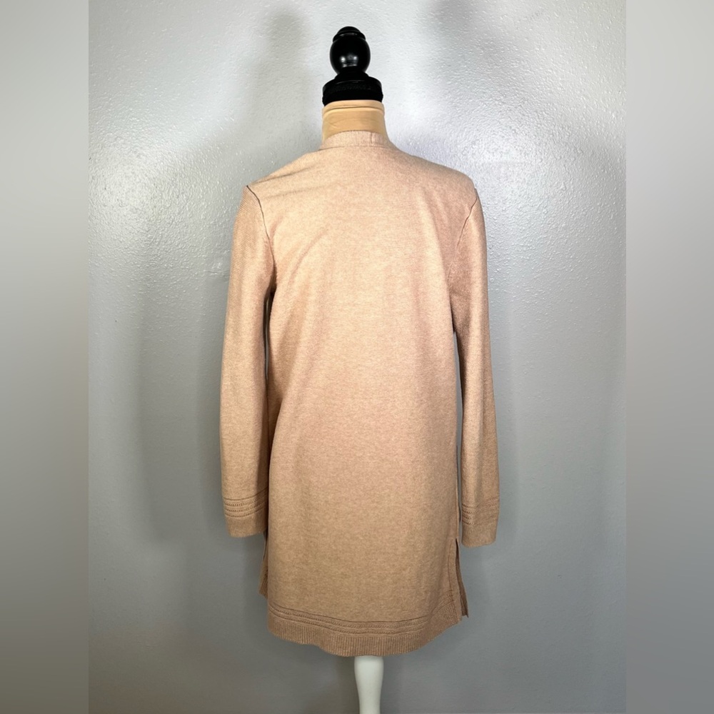 neutral longline open front knit cardigan L capsule wardrobe casual winter cozy - Picture 4 of 9